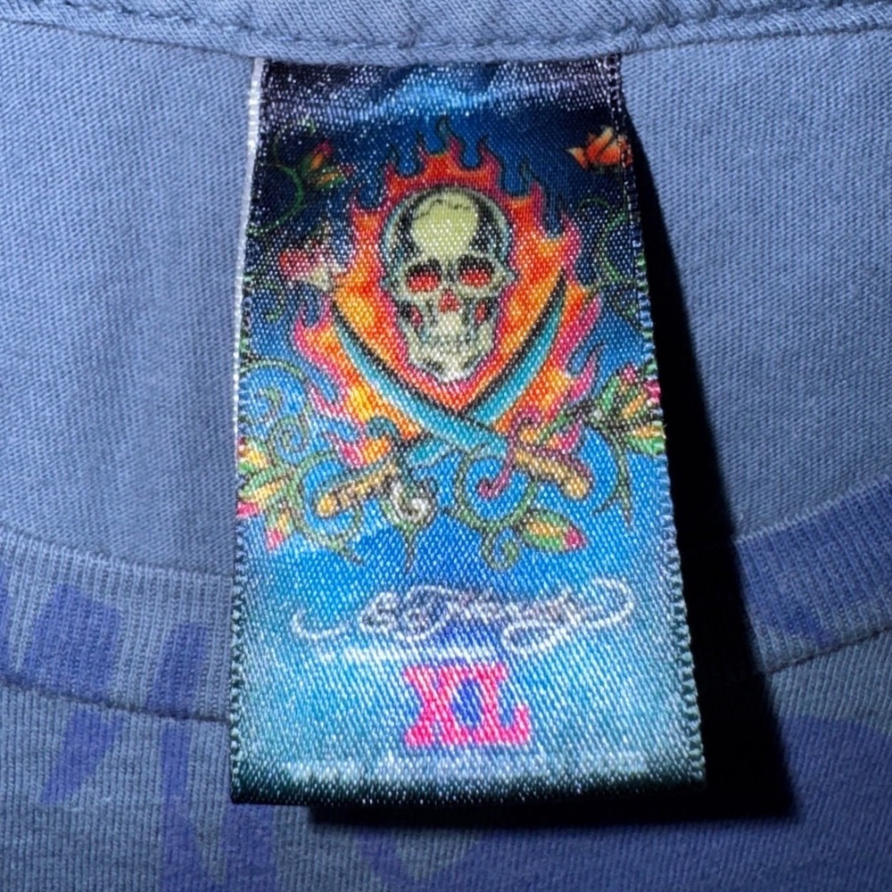 Ed Hardy Christian Audigier Y2K Skull Graphic T-Shirt USA Made Mens XL - Picture 3 of 7